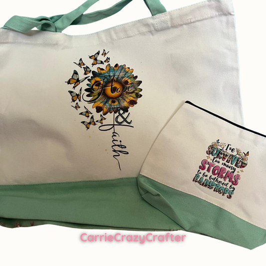 Printed Canvas Bag + Matching Make Up Bag