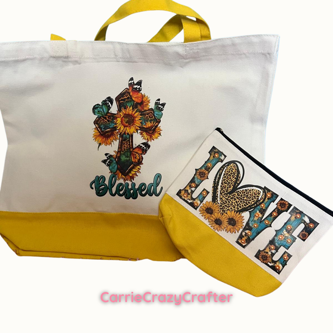 Printed Canvas Bag + Matching Make Up Bag