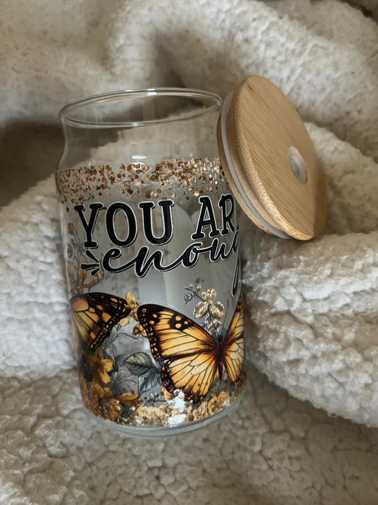 Glass Cups with Wood Lid - 8oz